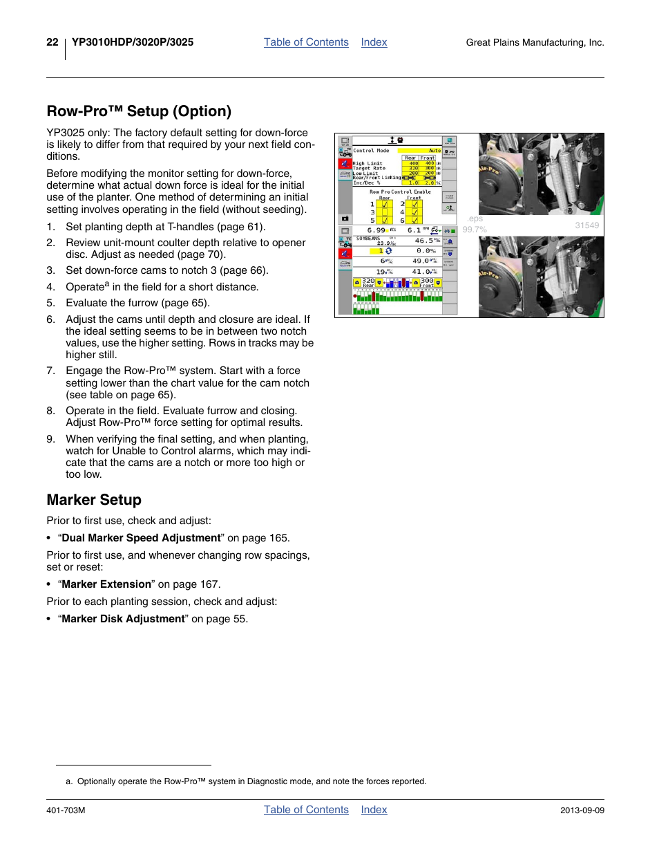 Row-pro™ setup (option), Marker setup, Row-pro™ setup (option) marker setup | Great Plains YP3025 Operator Manual User Manual | Page 26 / 192