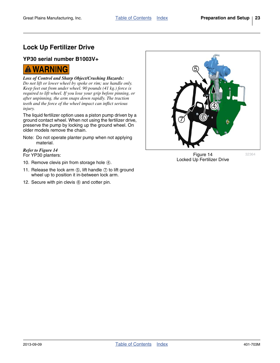 Lock up fertilizer drive, Yp30 serial number b1003v | Great Plains YP3025 Operator Manual User Manual | Page 27 / 192