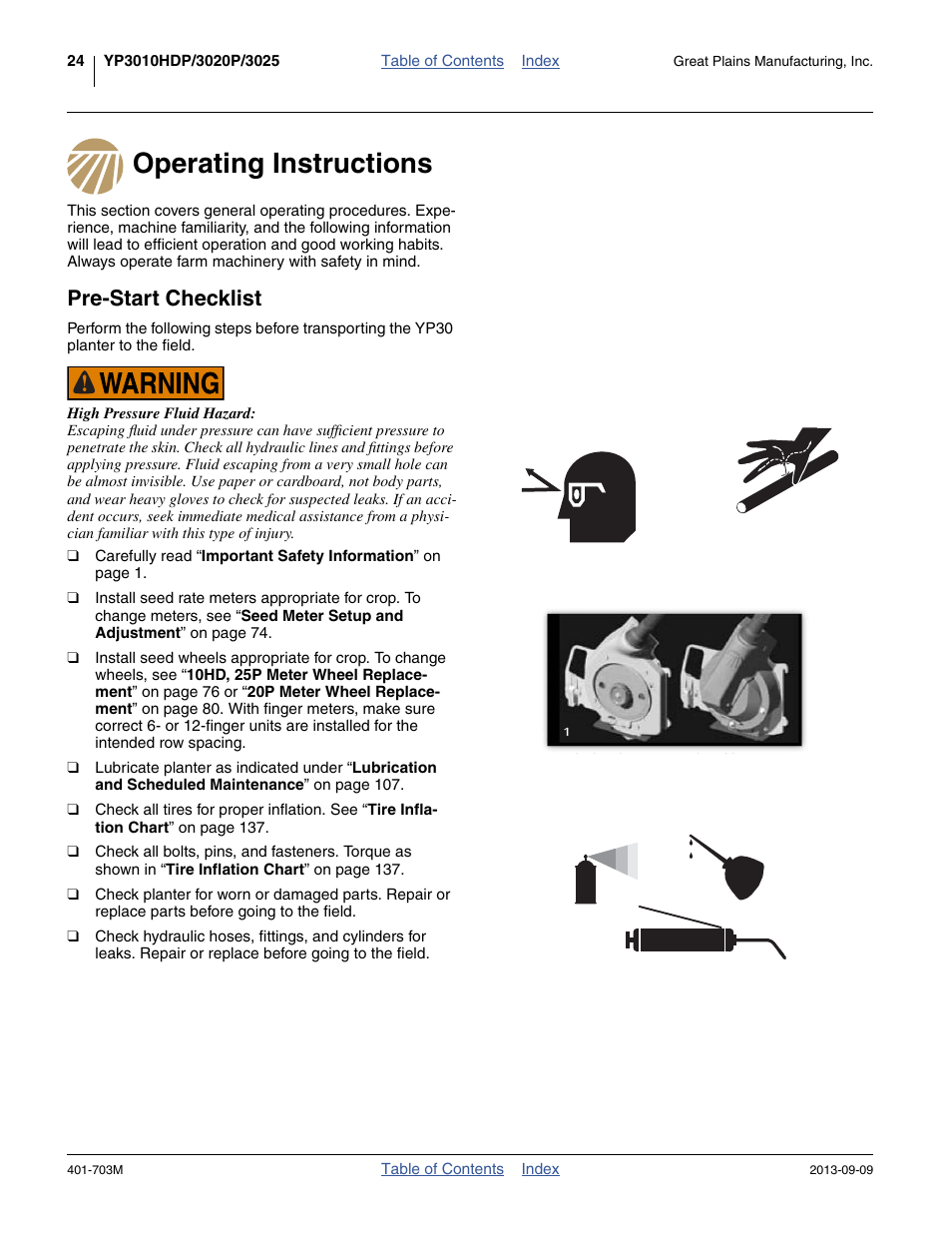 Operating instructions, Pre-start checklist, Operating instructions pre-start checklist | Great Plains YP3025 Operator Manual User Manual | Page 28 / 192