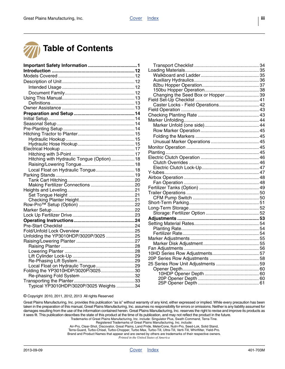 Great Plains YP3025 Operator Manual User Manual | Page 3 / 192