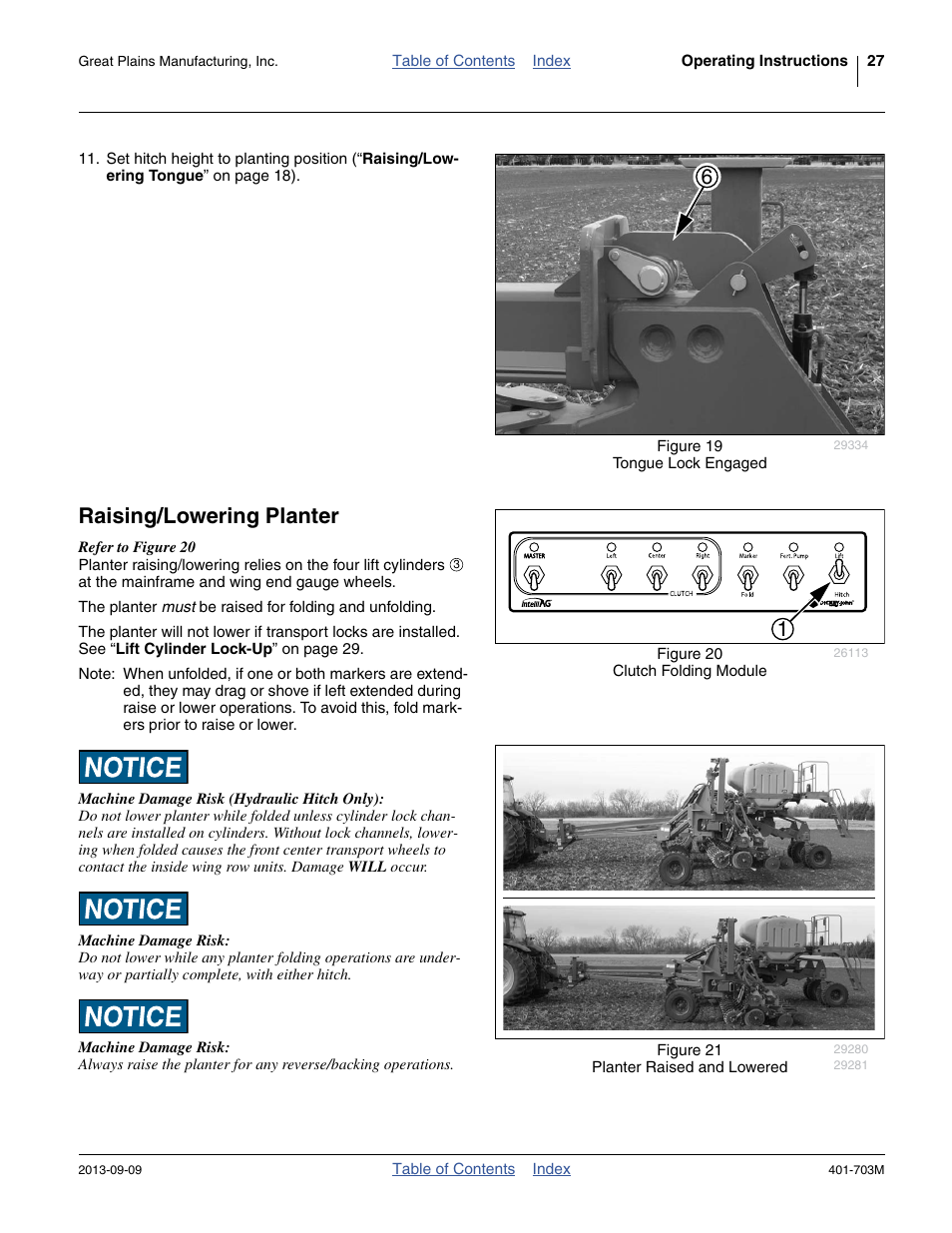 Raising/lowering planter | Great Plains YP3025 Operator Manual User Manual | Page 31 / 192
