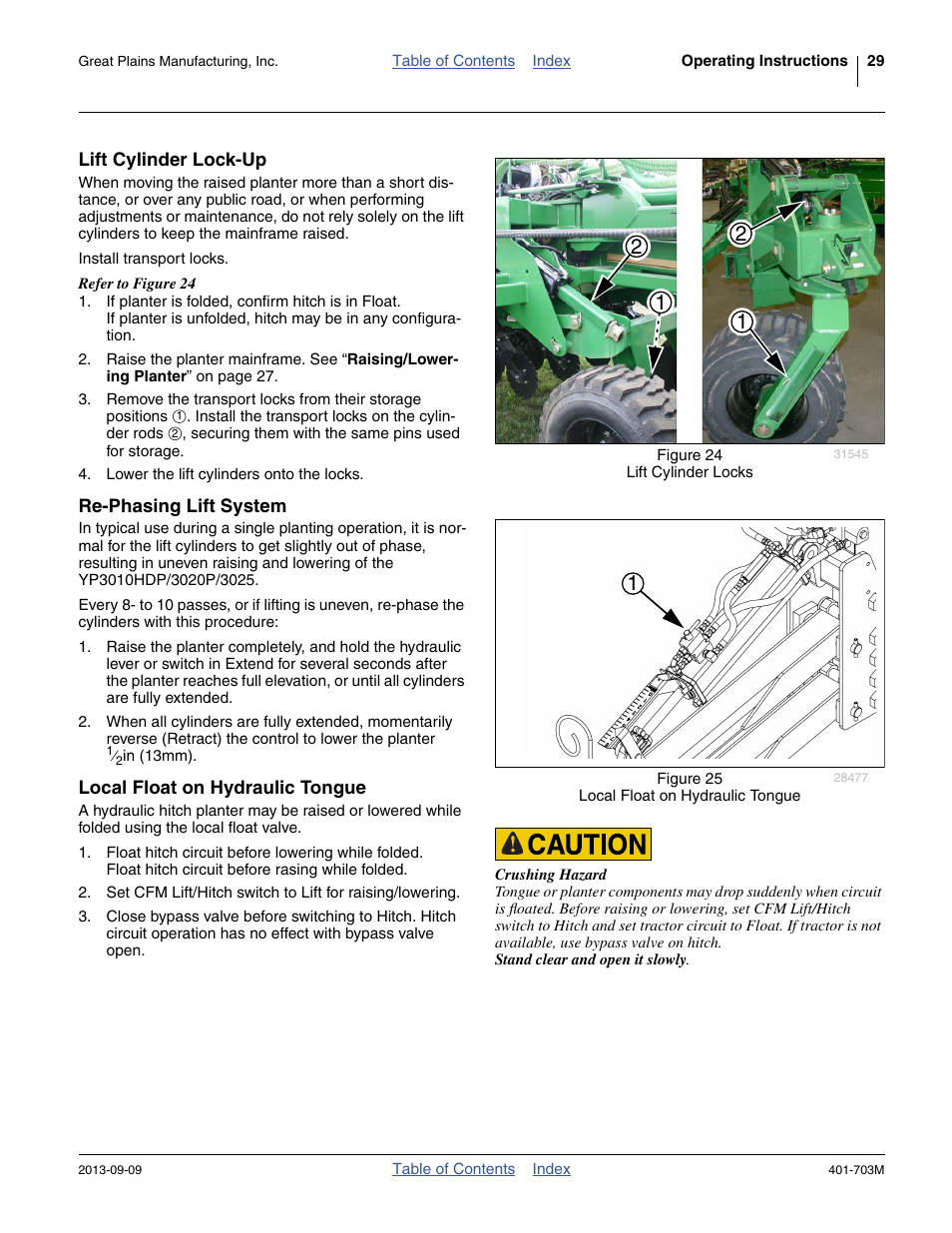 Lift cylinder lock-up, Re-phasing lift system, Local float on hydraulic tongue | Great Plains YP3025 Operator Manual User Manual | Page 33 / 192