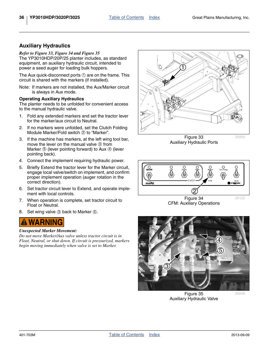 Auxiliary hydraulics, Operating auxiliary hydraulics | Great Plains YP3025 Operator Manual User Manual | Page 40 / 192