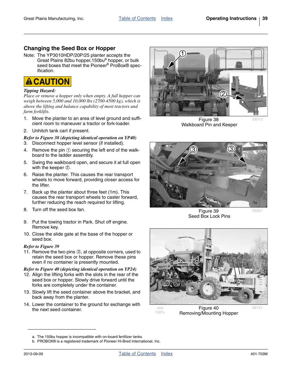 Changing the seed box or hopper | Great Plains YP3025 Operator Manual User Manual | Page 43 / 192