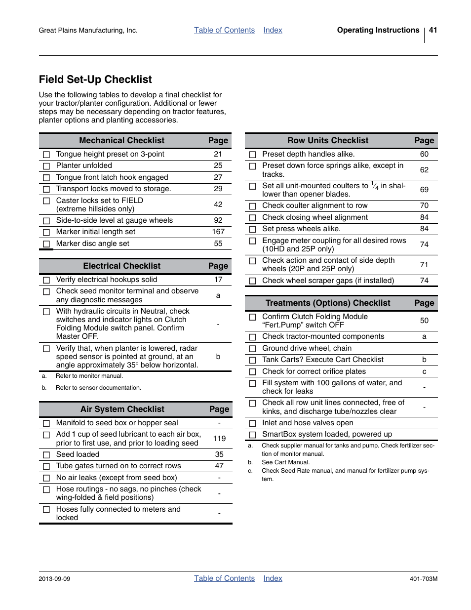 Field set-up checklist | Great Plains YP3025 Operator Manual User Manual | Page 45 / 192