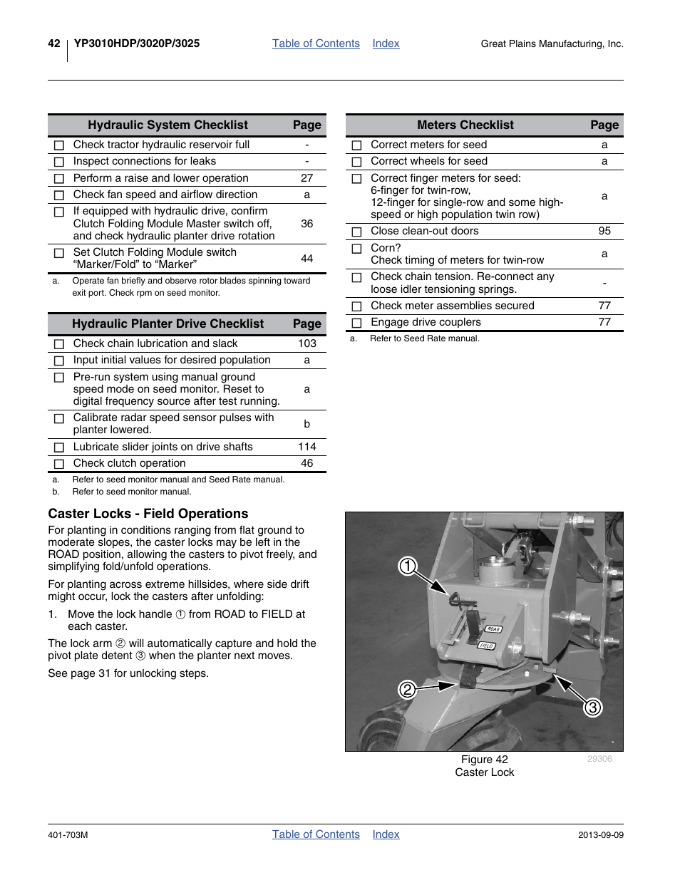 Caster locks - field operations | Great Plains YP3025 Operator Manual User Manual | Page 46 / 192