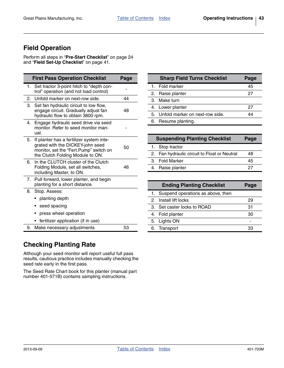 Field operation, Checking planting rate, Field operation checking planting rate | Great Plains YP3025 Operator Manual User Manual | Page 47 / 192