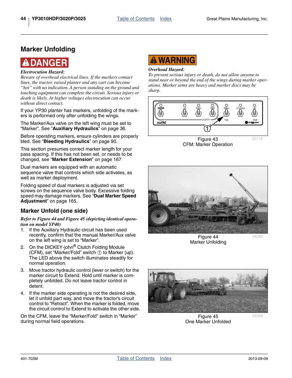 Marker unfolding, Marker unfold (one side) | Great Plains YP3025 Operator Manual User Manual | Page 48 / 192