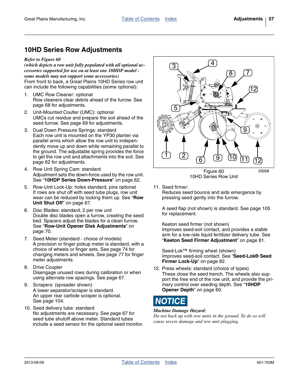 10hd series row adjustments | Great Plains YP3025 Operator Manual User Manual | Page 61 / 192