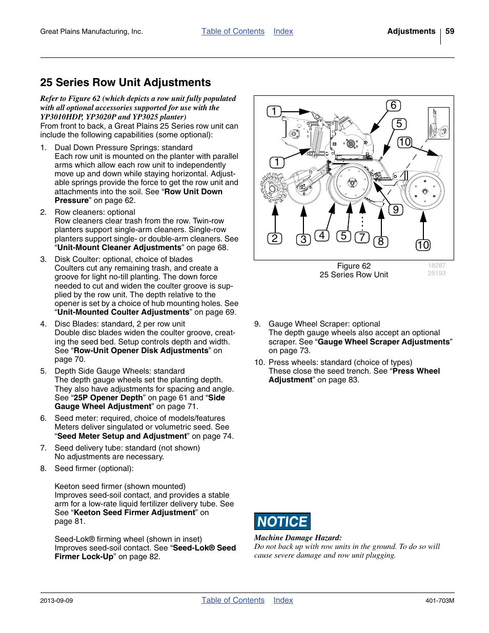 25 series row unit adjustments | Great Plains YP3025 Operator Manual User Manual | Page 63 / 192