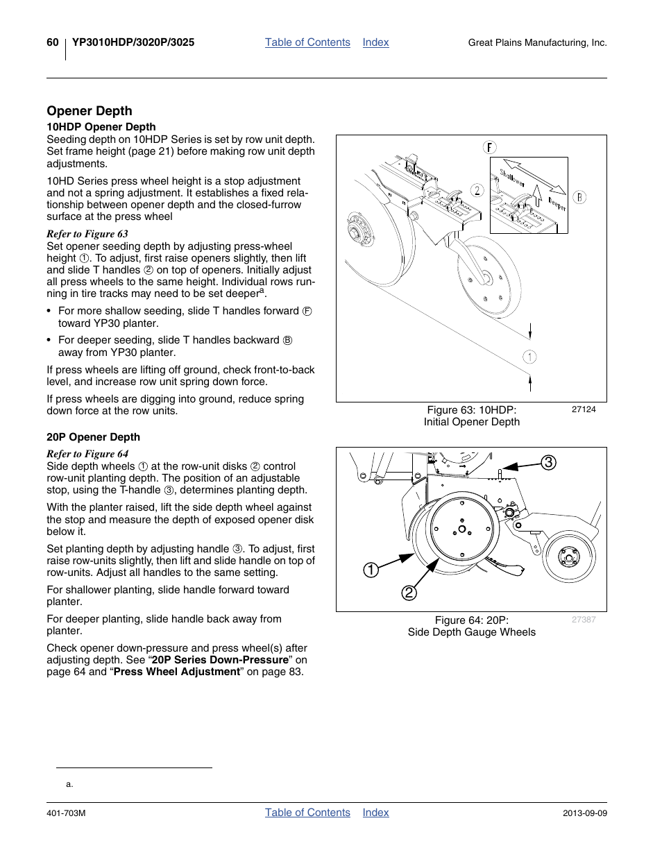 Opener depth, 10hdp opener depth, 20p opener depth | 10hdp opener depth 20p opener depth | Great Plains YP3025 Operator Manual User Manual | Page 64 / 192