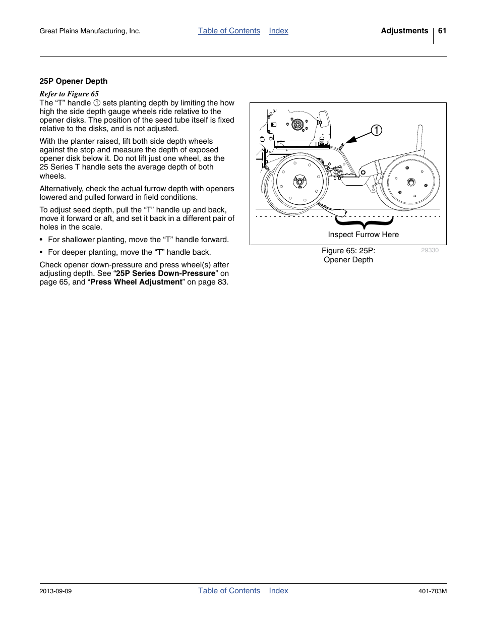 25p opener depth | Great Plains YP3025 Operator Manual User Manual | Page 65 / 192