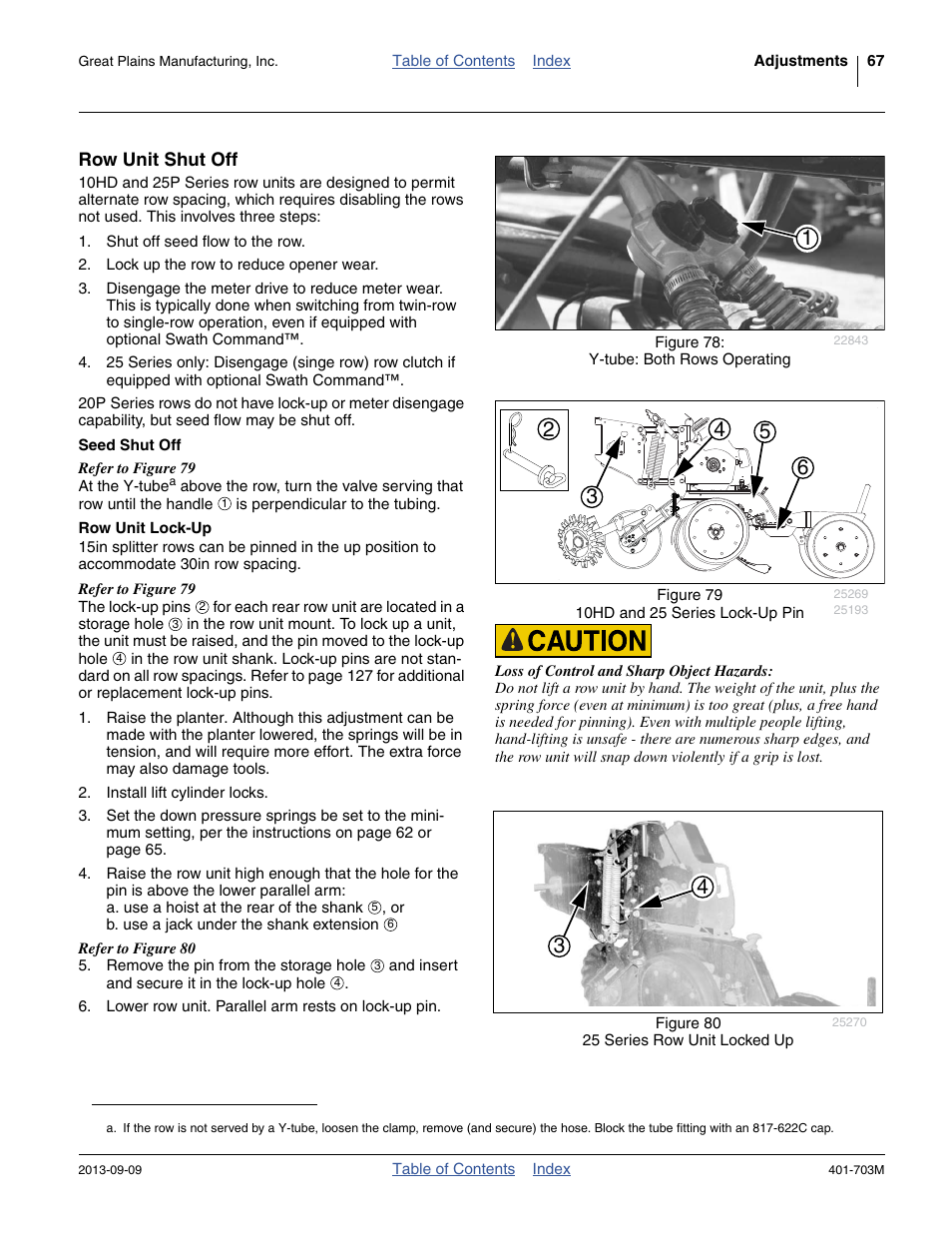 Row unit shut off, Seed shut off, Row unit lock-up | Seed shut off row unit lock-up | Great Plains YP3025 Operator Manual User Manual | Page 71 / 192