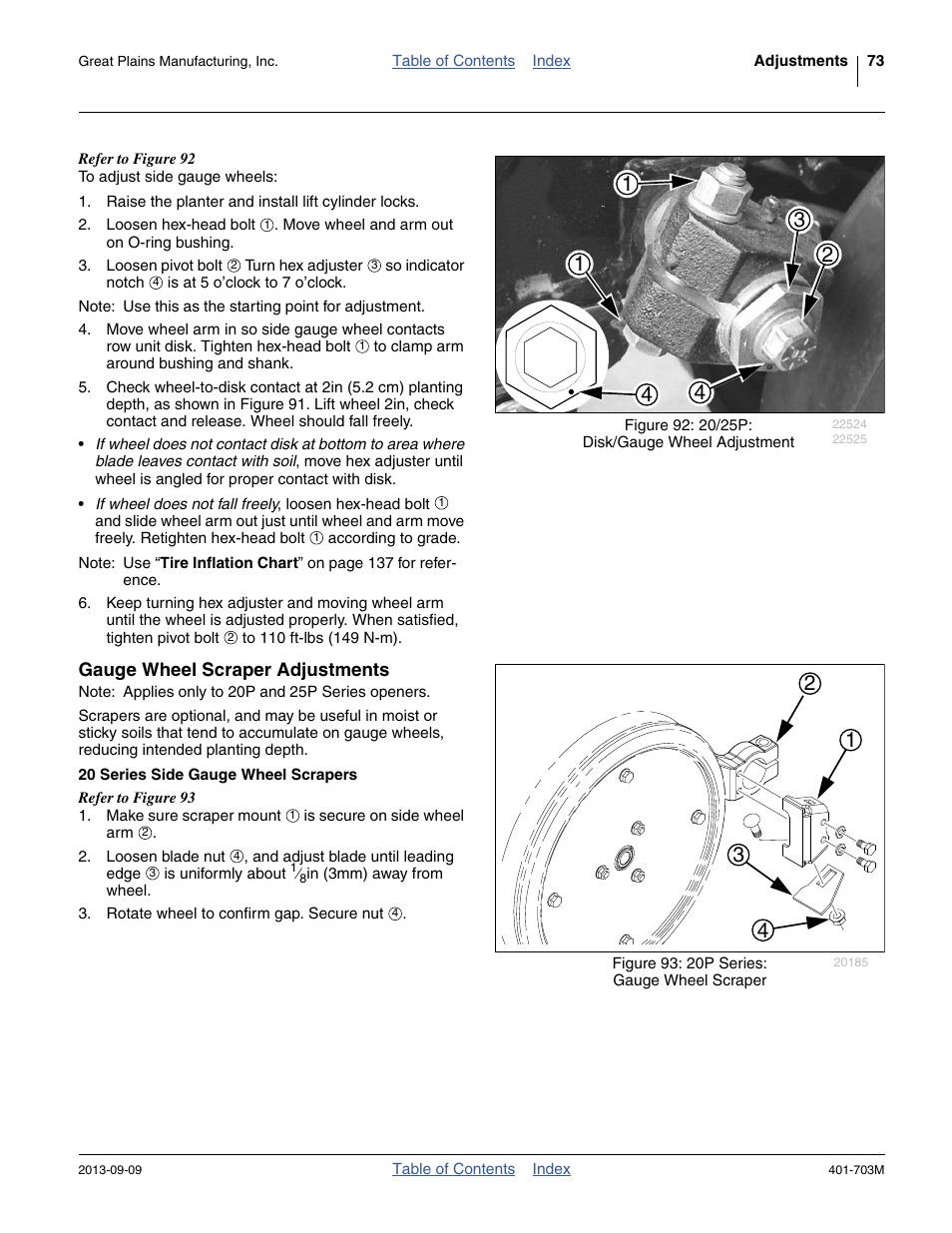 Gauge wheel scraper adjustments, 20 series side gauge wheel scrapers | Great Plains YP3025 Operator Manual User Manual | Page 77 / 192