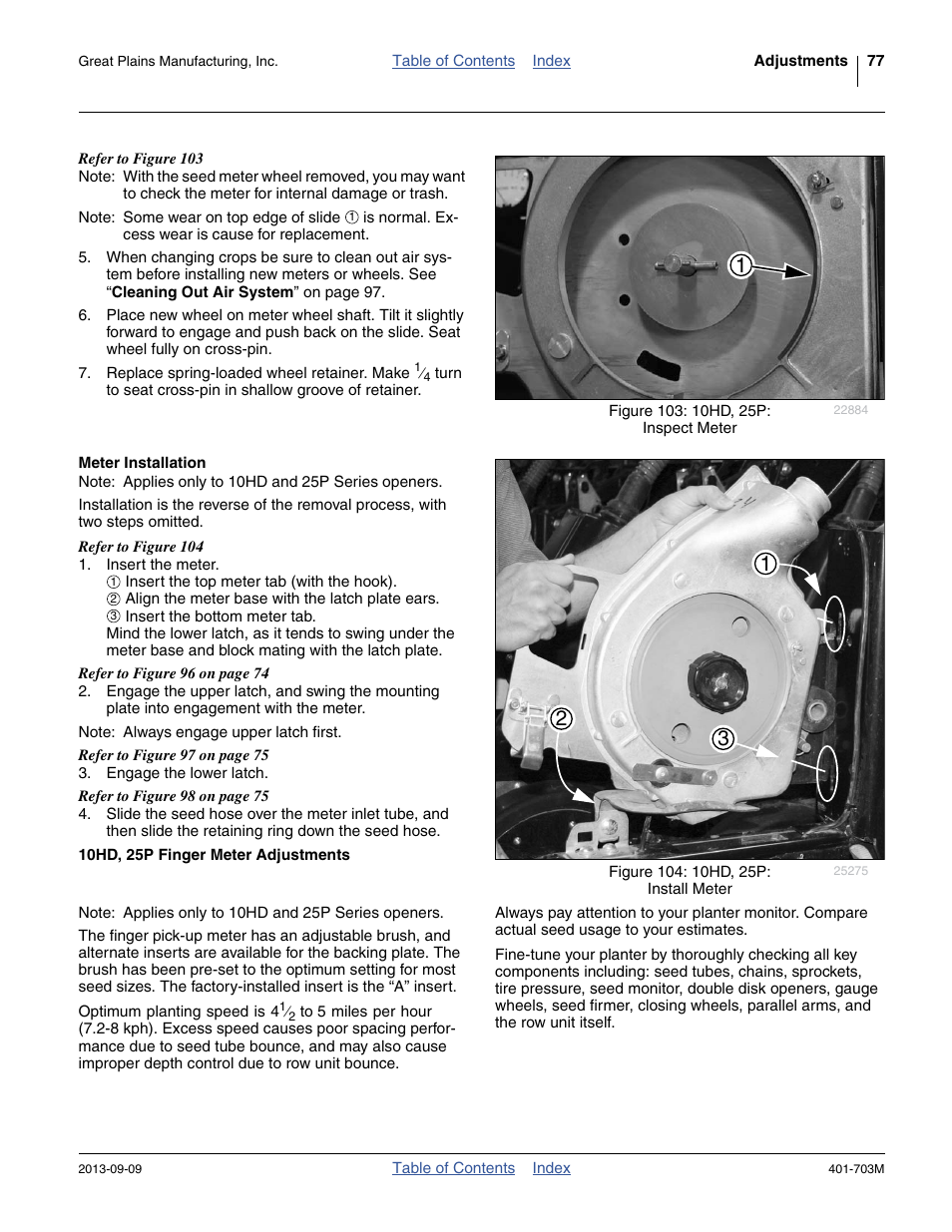 Meter installation, 10hd, 25p finger meter adjustments | Great Plains YP3025 Operator Manual User Manual | Page 81 / 192