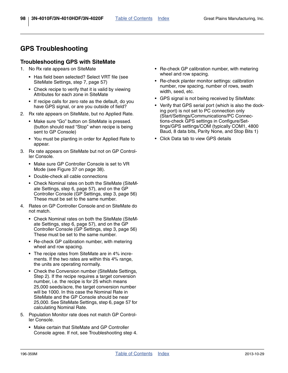 Gps troubleshooting, Troubleshooting gps with sitemate | Great Plains 3N-4020 Operator Manual User Manual | Page 102 / 142