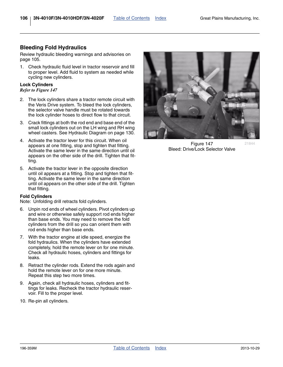 Bleeding fold hydraulics, Lock cylinders, Fold cylinders | Lock cylinders fold cylinders | Great Plains 3N-4020 Operator Manual User Manual | Page 110 / 142