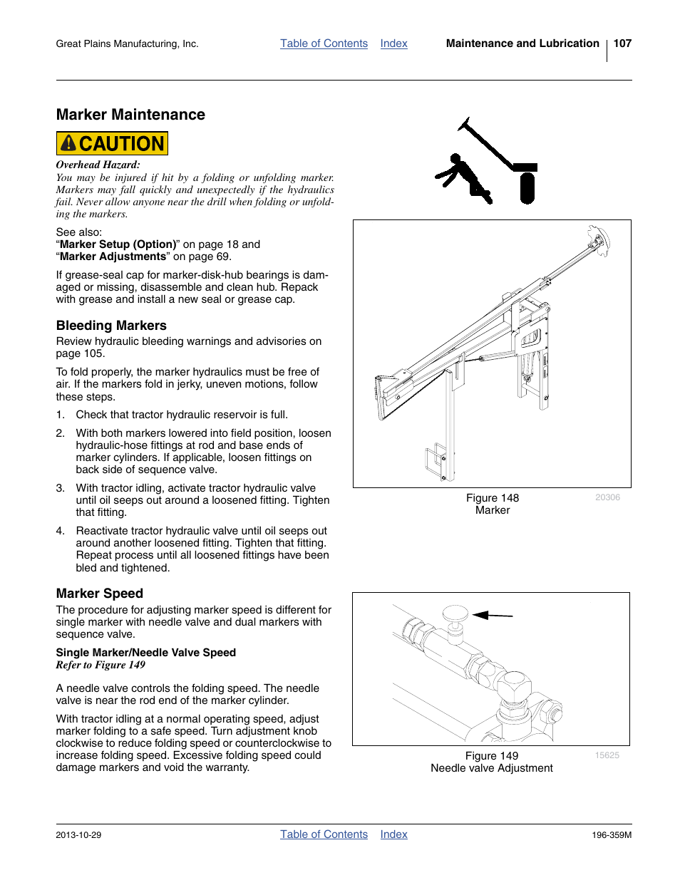 Marker maintenance, Bleeding markers, Marker speed | Single marker/needle valve speed, Bleeding markers marker speed | Great Plains 3N-4020 Operator Manual User Manual | Page 111 / 142