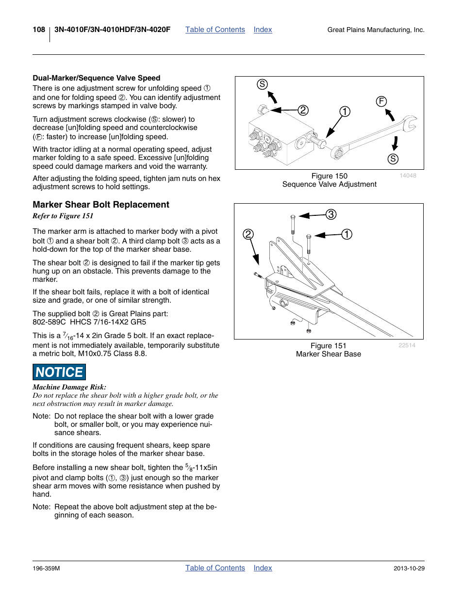 Dual-marker/sequence valve speed, Marker shear bolt replacement | Great Plains 3N-4020 Operator Manual User Manual | Page 112 / 142