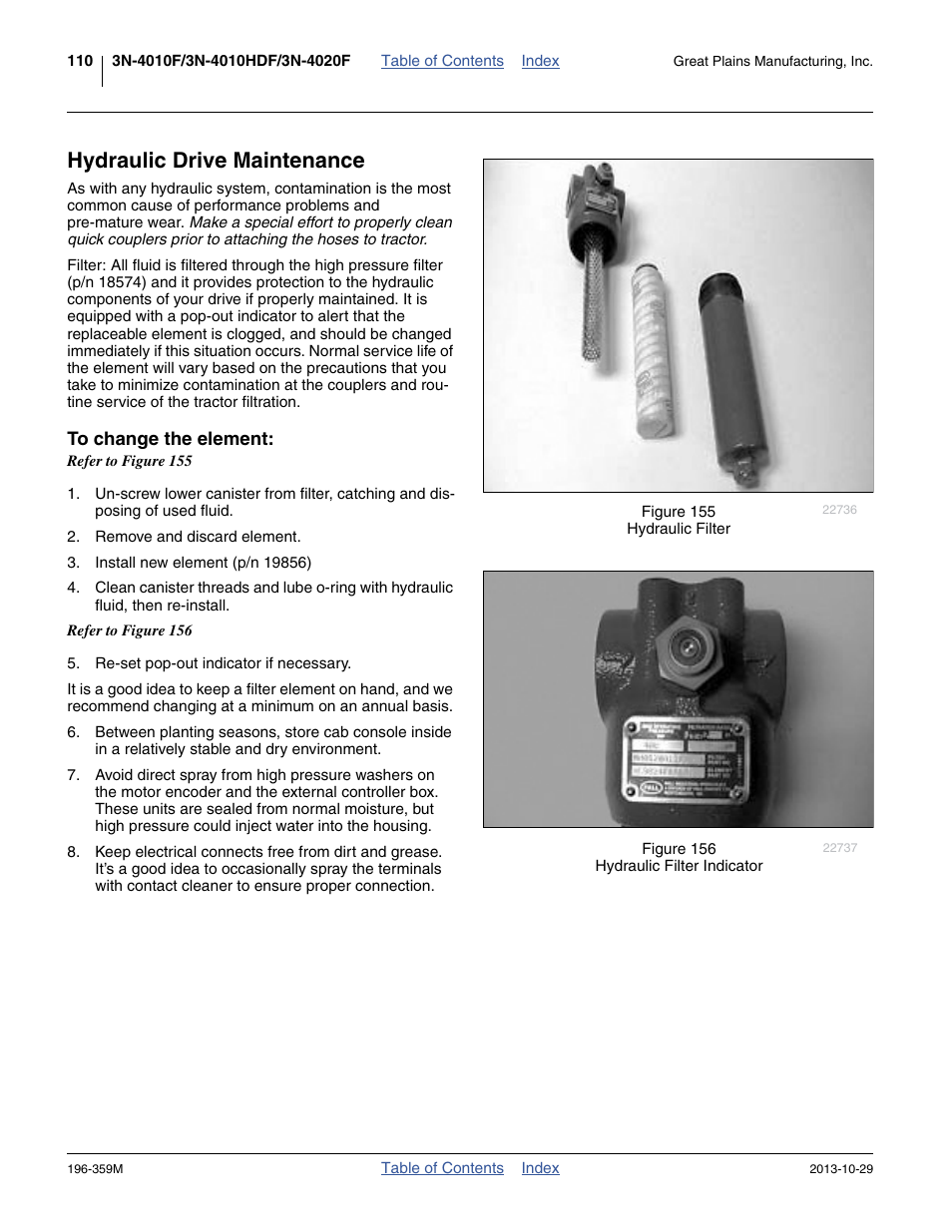 Hydraulic drive maintenance, To change the element | Great Plains 3N-4020 Operator Manual User Manual | Page 114 / 142