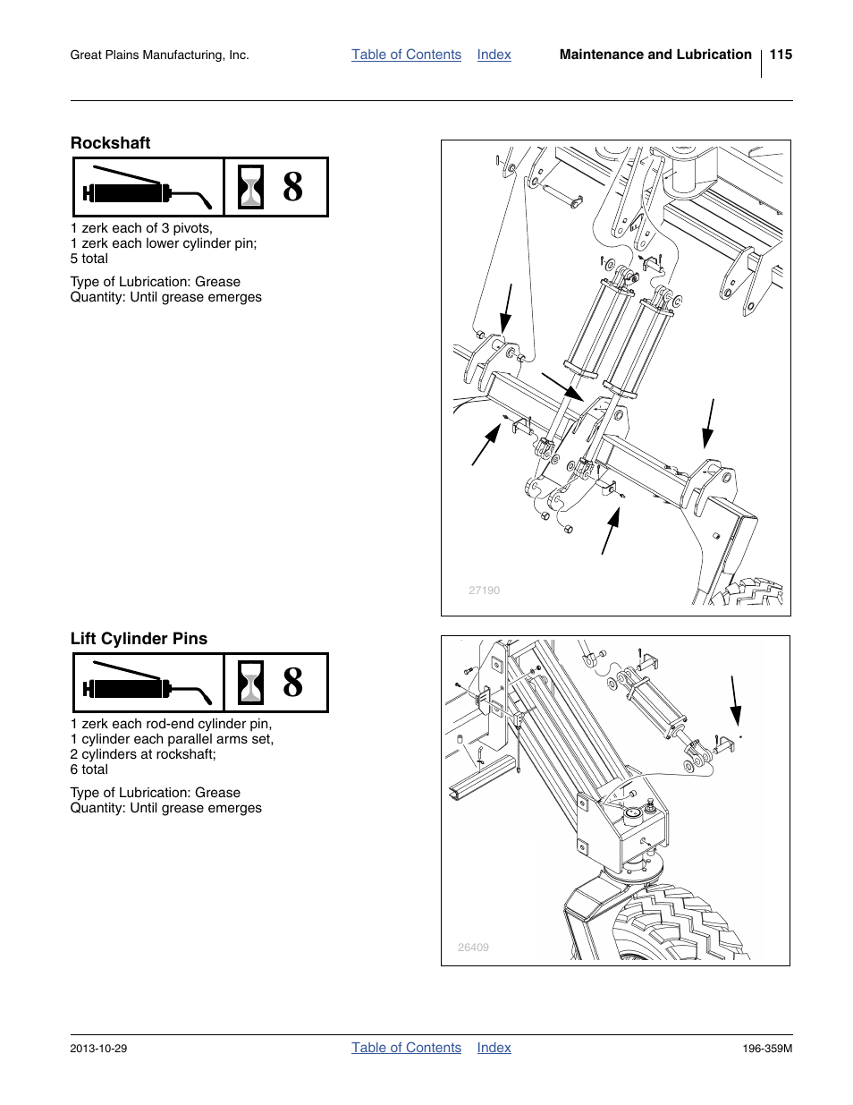 Rockshaft, Lift cylinder pins | Great Plains 3N-4020 Operator Manual User Manual | Page 119 / 142