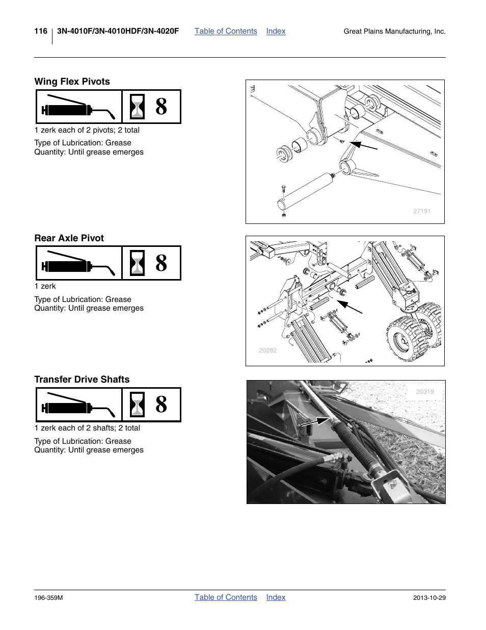 Wing flex pivots, Rear axle pivot, Transfer drive shafts | Great Plains 3N-4020 Operator Manual User Manual | Page 120 / 142