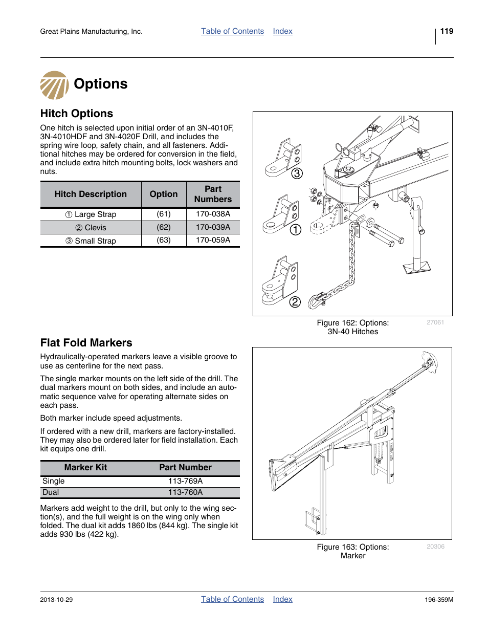 Options, Hitch options, Flat fold markers | Options hitch options flat fold markers | Great Plains 3N-4020 Operator Manual User Manual | Page 123 / 142