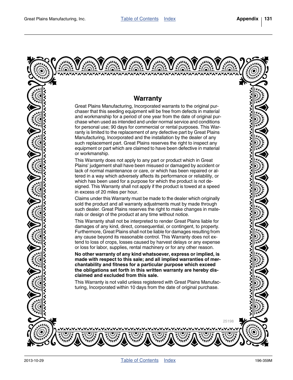 Warranty | Great Plains 3N-4020 Operator Manual User Manual | Page 135 / 142