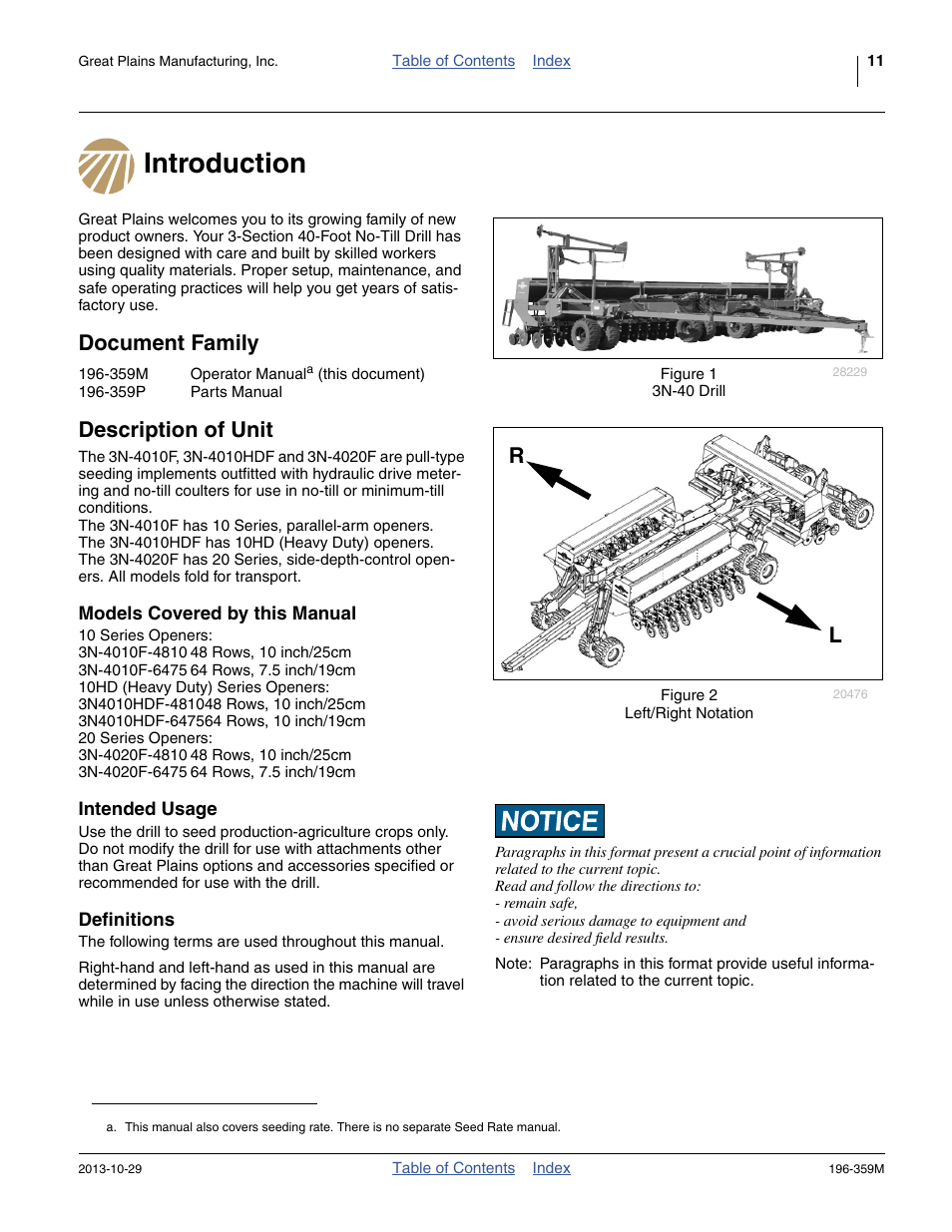 Introduction, Document family, Description of unit | Models covered by this manual, Intended usage, Definitions, Introduction document family description of unit | Great Plains 3N-4020 Operator Manual User Manual | Page 15 / 142