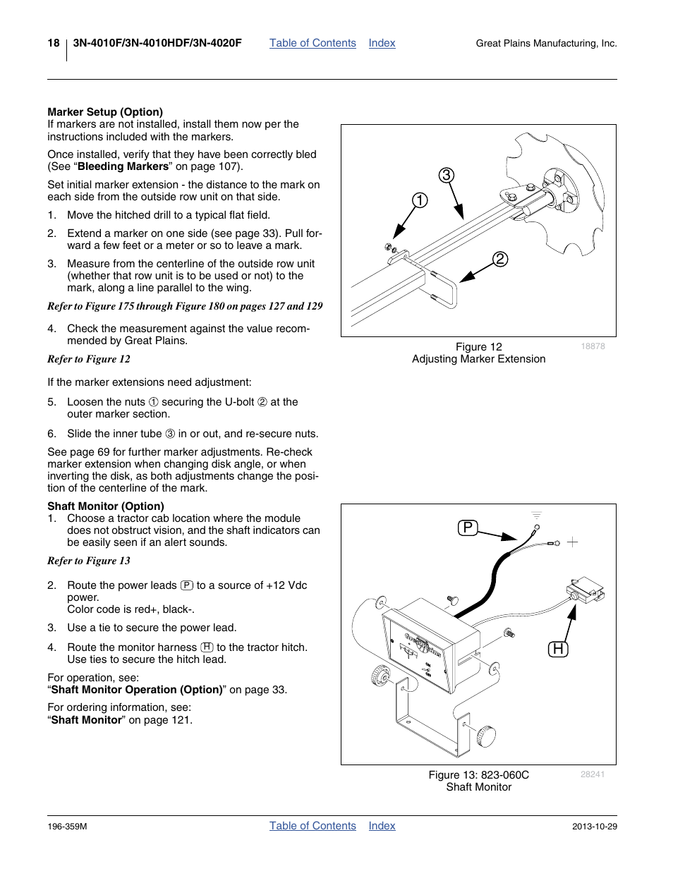 Marker setup (option), Shaft monitor (option), Marker setup (option) shaft monitor (option) | Great Plains 3N-4020 Operator Manual User Manual | Page 22 / 142