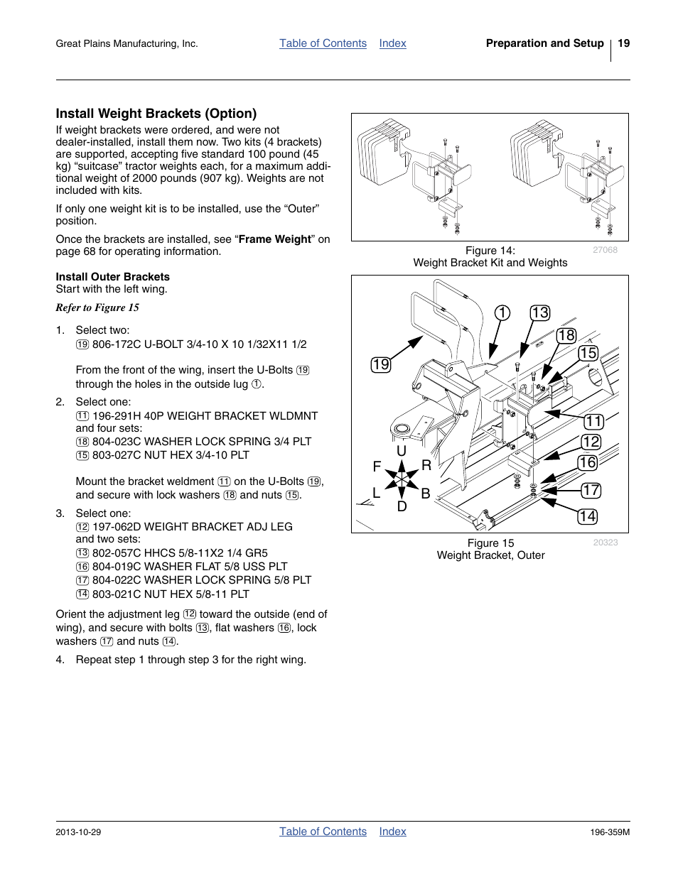 Install weight brackets (option), Install outer brackets | Great Plains 3N-4020 Operator Manual User Manual | Page 23 / 142