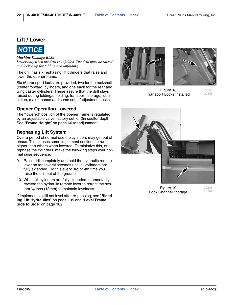 Lift / lower, Opener operation lowered, Rephasing lift system | Opener operation lowered rephasing lift system | Great Plains 3N-4020 Operator Manual User Manual | Page 26 / 142
