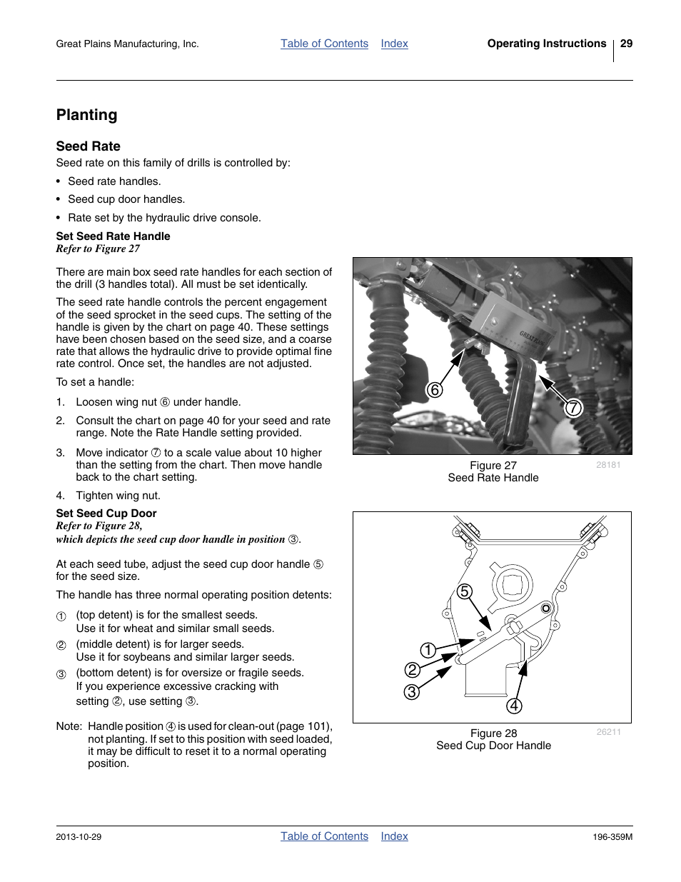 Planting, Seed rate, Set seed rate handle | Set seed cup door, Set seed rate handle set seed cup door | Great Plains 3N-4020 Operator Manual User Manual | Page 33 / 142