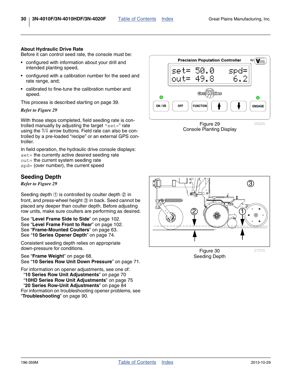 About hydraulic drive rate, Seeding depth | Great Plains 3N-4020 Operator Manual User Manual | Page 34 / 142