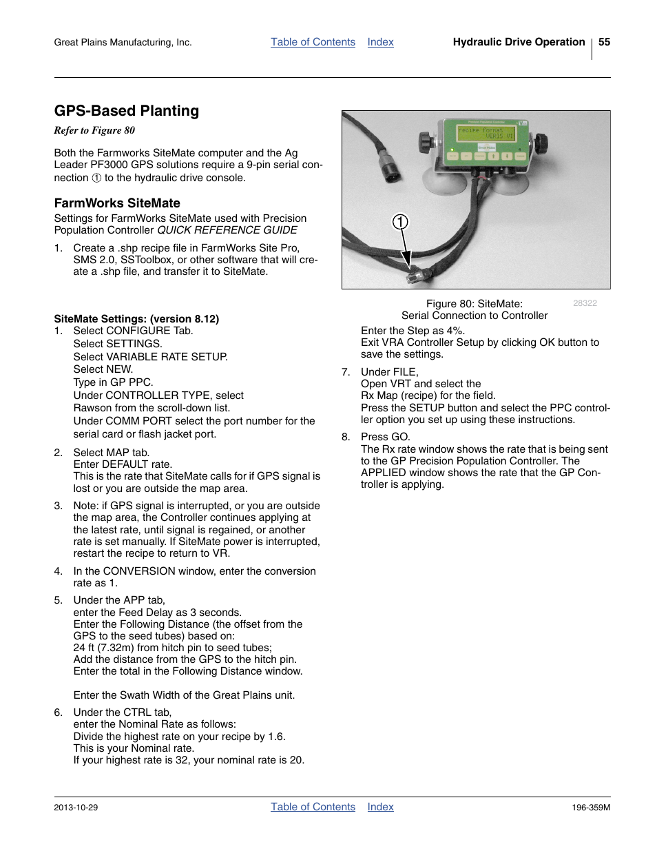 Gps-based planting, Farmworks sitemate, Sitemate settings: (version 8.12) | Great Plains 3N-4020 Operator Manual User Manual | Page 59 / 142