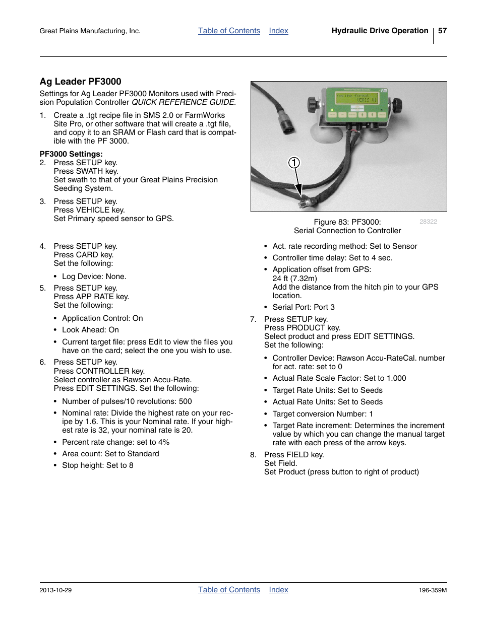 Ag leader pf3000, Pf3000 settings | Great Plains 3N-4020 Operator Manual User Manual | Page 61 / 142