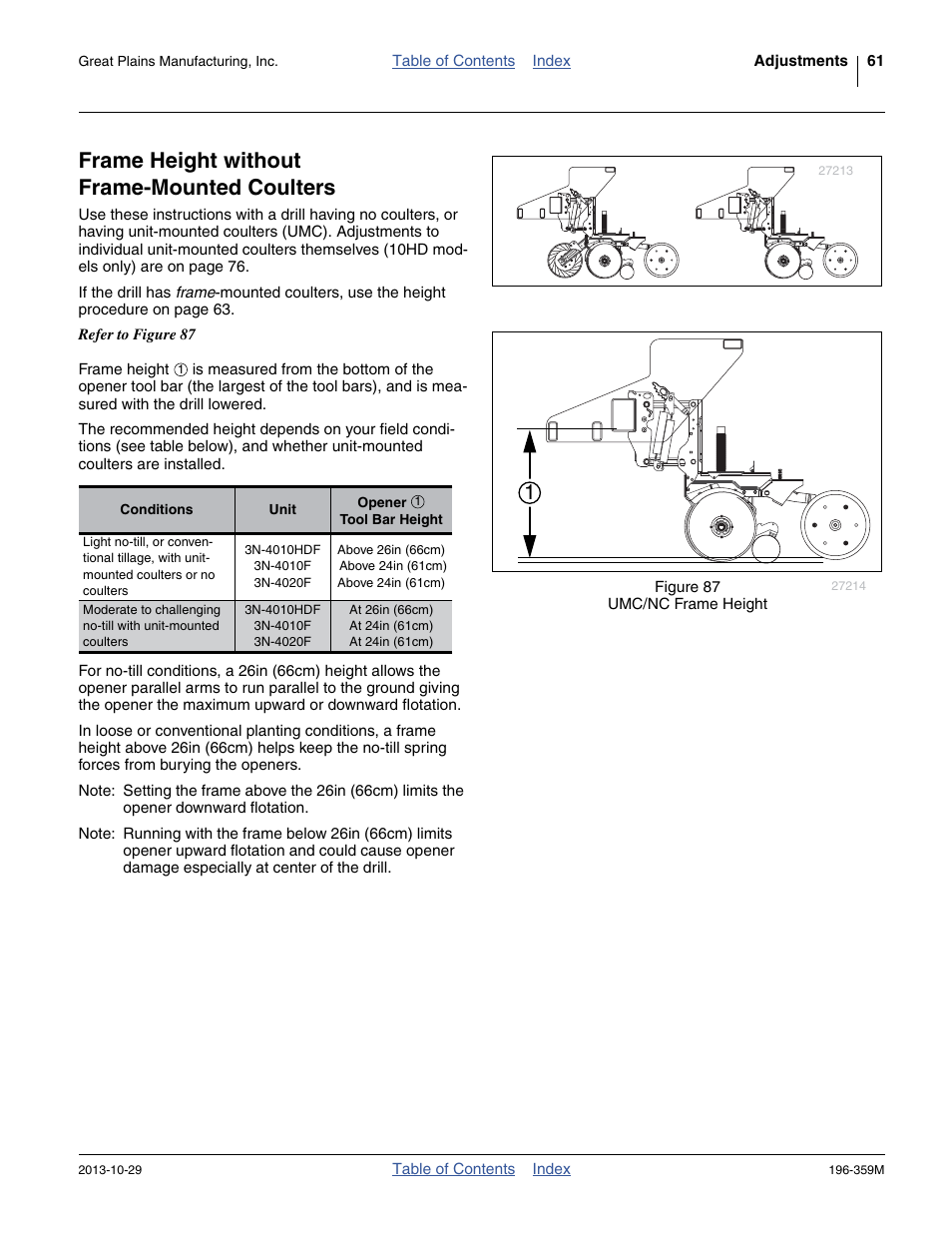 Frame height without frame-mounted coulters | Great Plains 3N-4020 Operator Manual User Manual | Page 65 / 142
