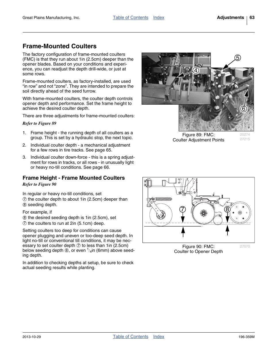 Frame-mounted coulters, Frame height - frame mounted coulters, Coulter depth setting - see “ frame-mounted | Great Plains 3N-4020 Operator Manual User Manual | Page 67 / 142