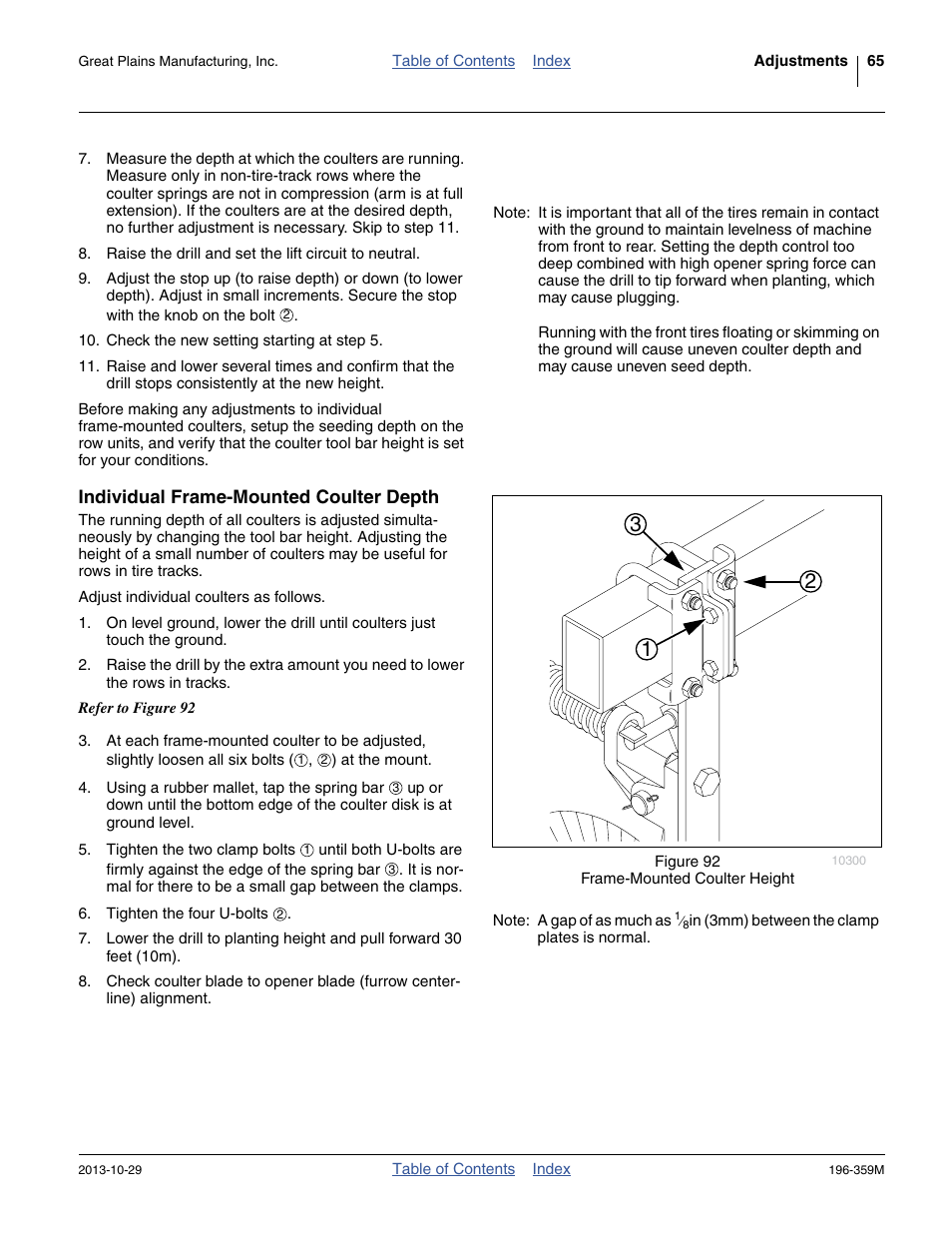 Individual frame-mounted coulter depth, Coulter mount adjustment - see “ individual | Great Plains 3N-4020 Operator Manual User Manual | Page 69 / 142