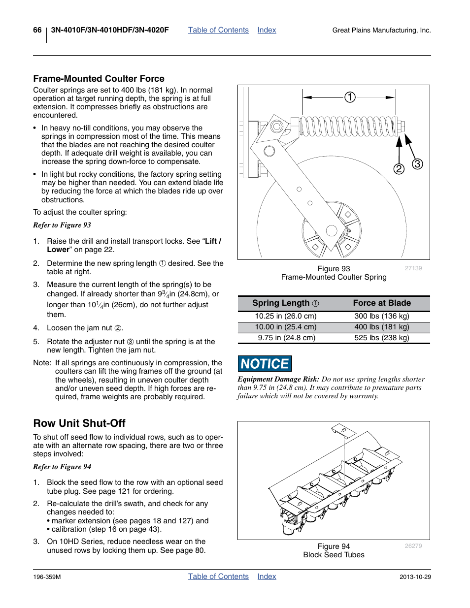 Frame-mounted coulter force, Row unit shut-off | Great Plains 3N-4020 Operator Manual User Manual | Page 70 / 142