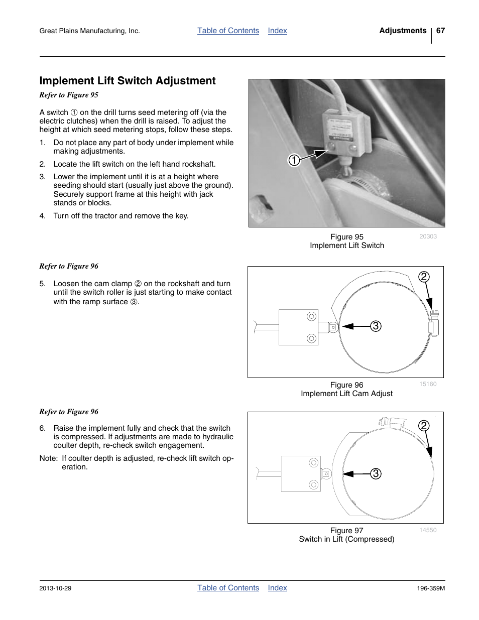 Implement lift switch adjustment | Great Plains 3N-4020 Operator Manual User Manual | Page 71 / 142