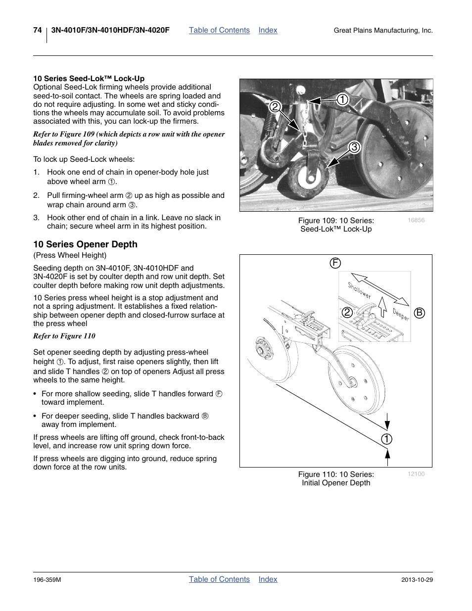 10 series seed-lok™ lock-up, 10 series opener depth | Great Plains 3N-4020 Operator Manual User Manual | Page 78 / 142