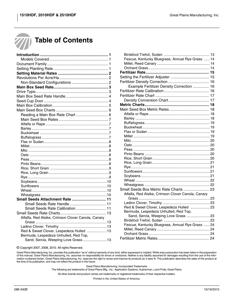 Great Plains 2510HDF Material Rate User Manual | Page 2 / 26