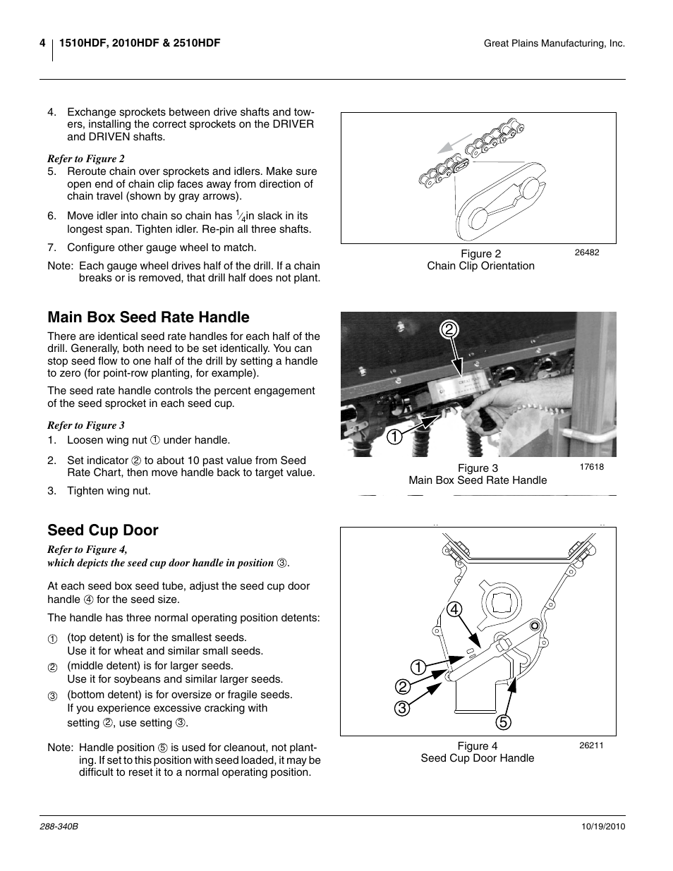 Main box seed rate handle, Seed cup door, Main box seed rate handle seed cup door | Great Plains 2510HDF Material Rate User Manual | Page 6 / 26