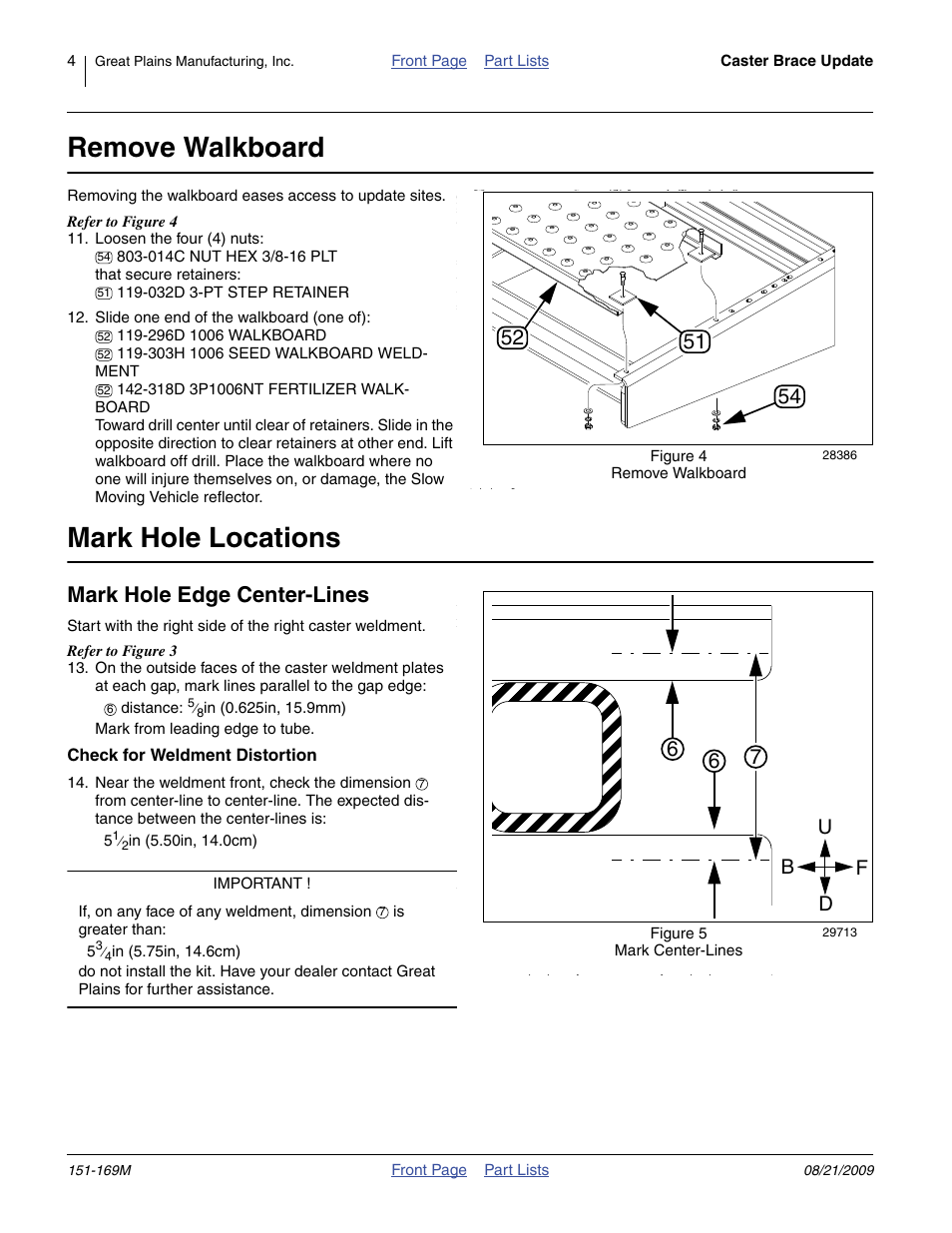 Remove walkboard, Mark hole locations, Ment of step 14, do not install the kit. ha | Mark hole edge center-lines, Ud b f | Great Plains 1007NT-1906 Assembly Instructions User Manual | Page 4 / 8