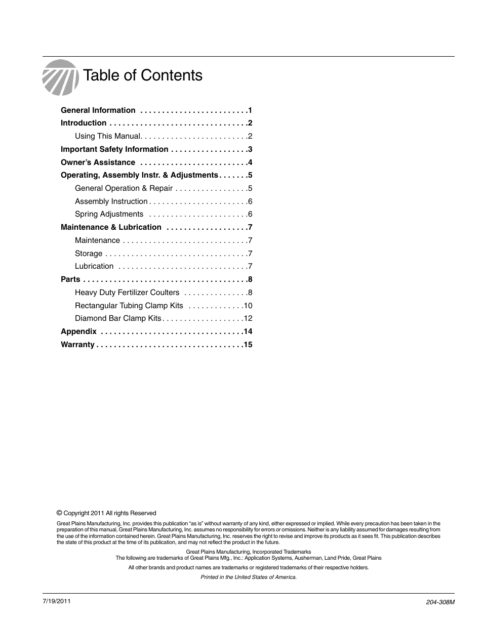 Great Plains Utility Coulter & Vantage I-20 Fertilizer Coulters User Manual | Page 2 / 21