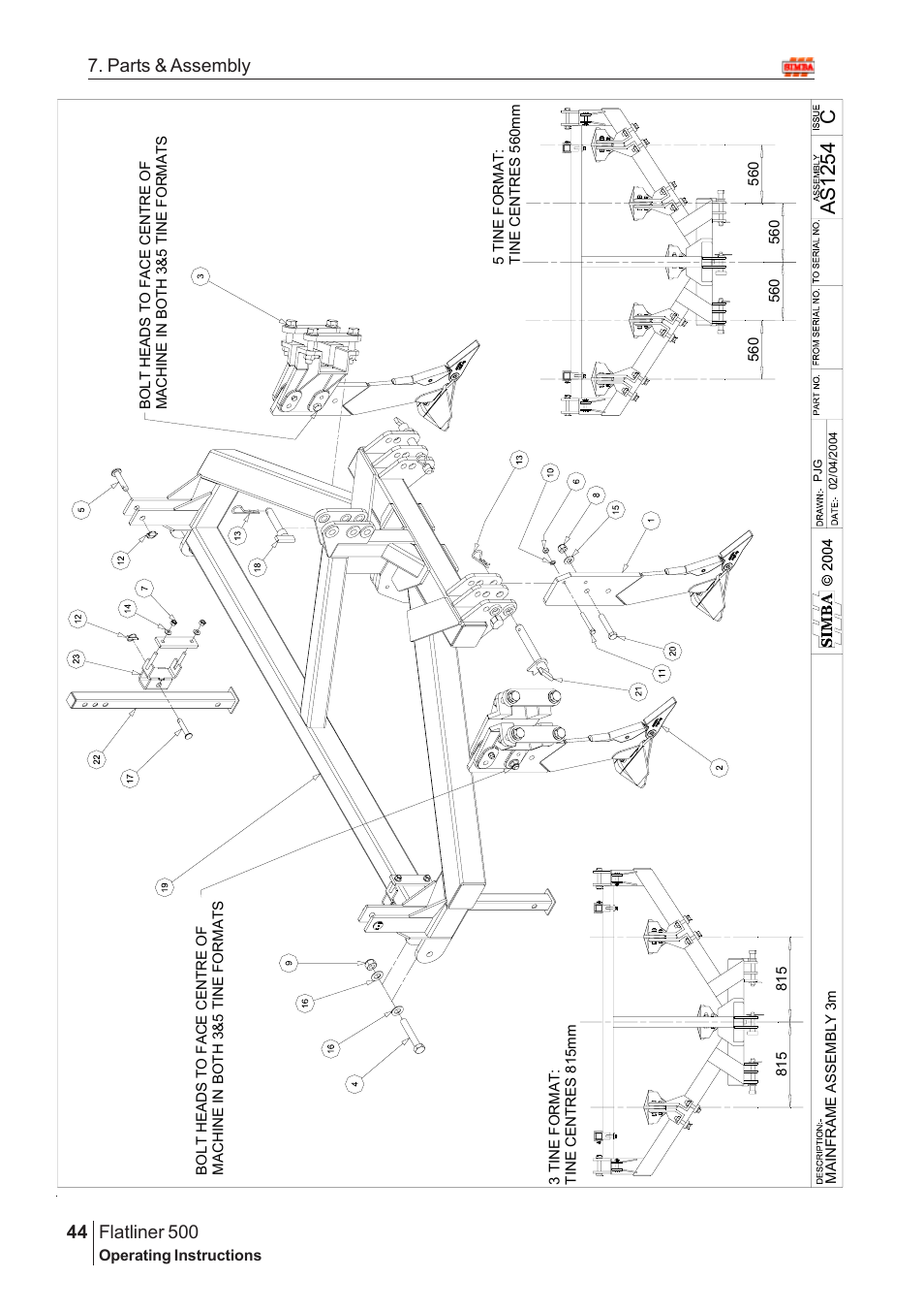 Ca s 125 4, Flatliner 500, 44 7. parts & assembly | Great Plains Flatliner 500 2009 Assembly Instructions User Manual | Page 12 / 70