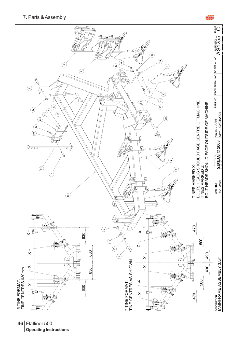 Ca s 1255, Flatliner 500, 46 7. parts & assembly | Great Plains Flatliner 500 2009 Assembly Instructions User Manual | Page 14 / 70