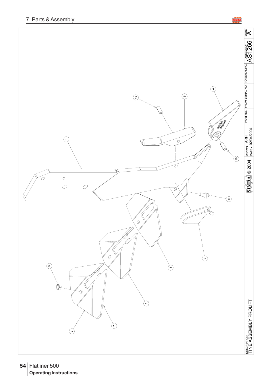 Aas 1266, Flatliner 500, 54 7. parts & assembly | Great Plains Flatliner 500 2009 Assembly Instructions User Manual | Page 22 / 70