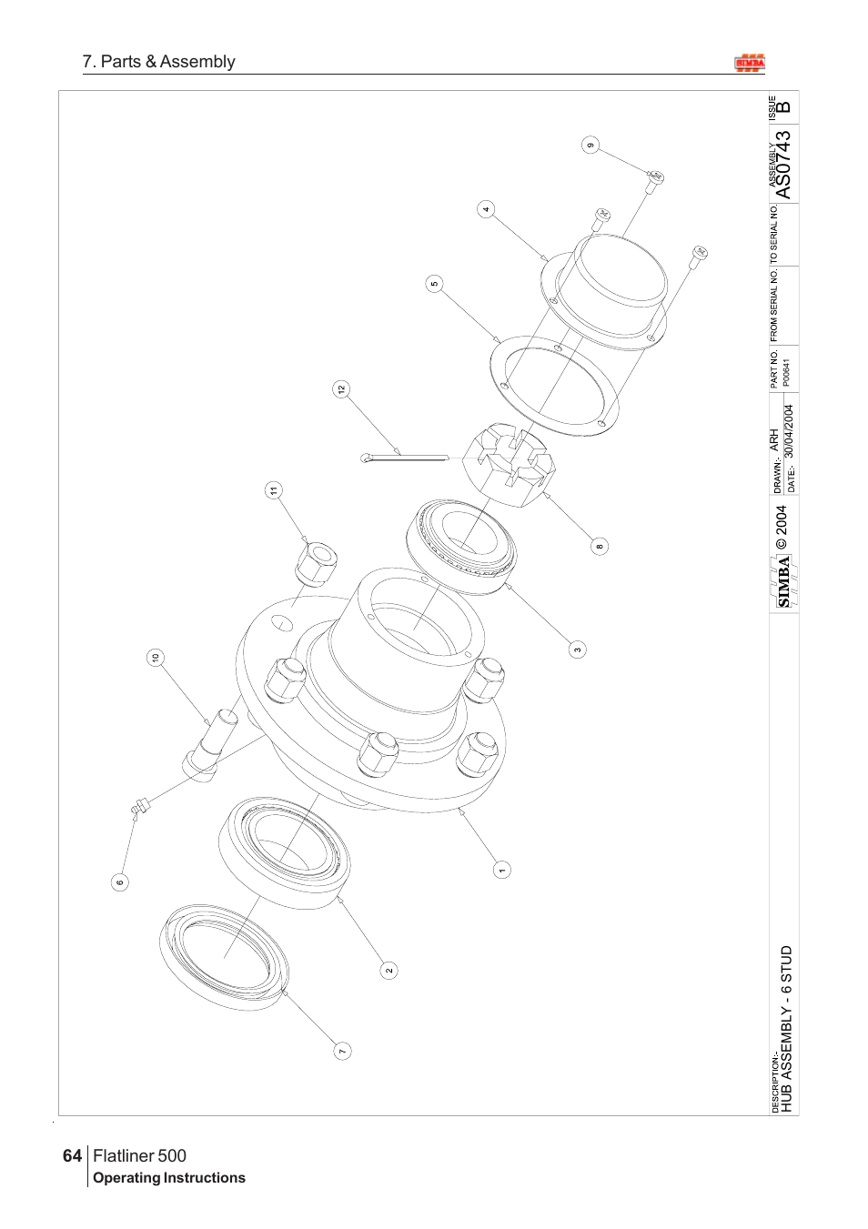 Ba s 0 743, Flatliner 500, 64 7. parts & assembly | Great Plains Flatliner 500 2009 Assembly Instructions User Manual | Page 32 / 70